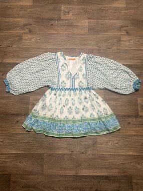 Oliphant Balloon Sleeve Dress Size Large White Blue Green